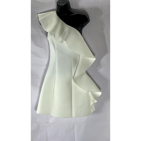 ASOS Women's White Solid One-Shoulder Ruffle A-Line Mini Dress SZ 0 - Picture 1 of 12